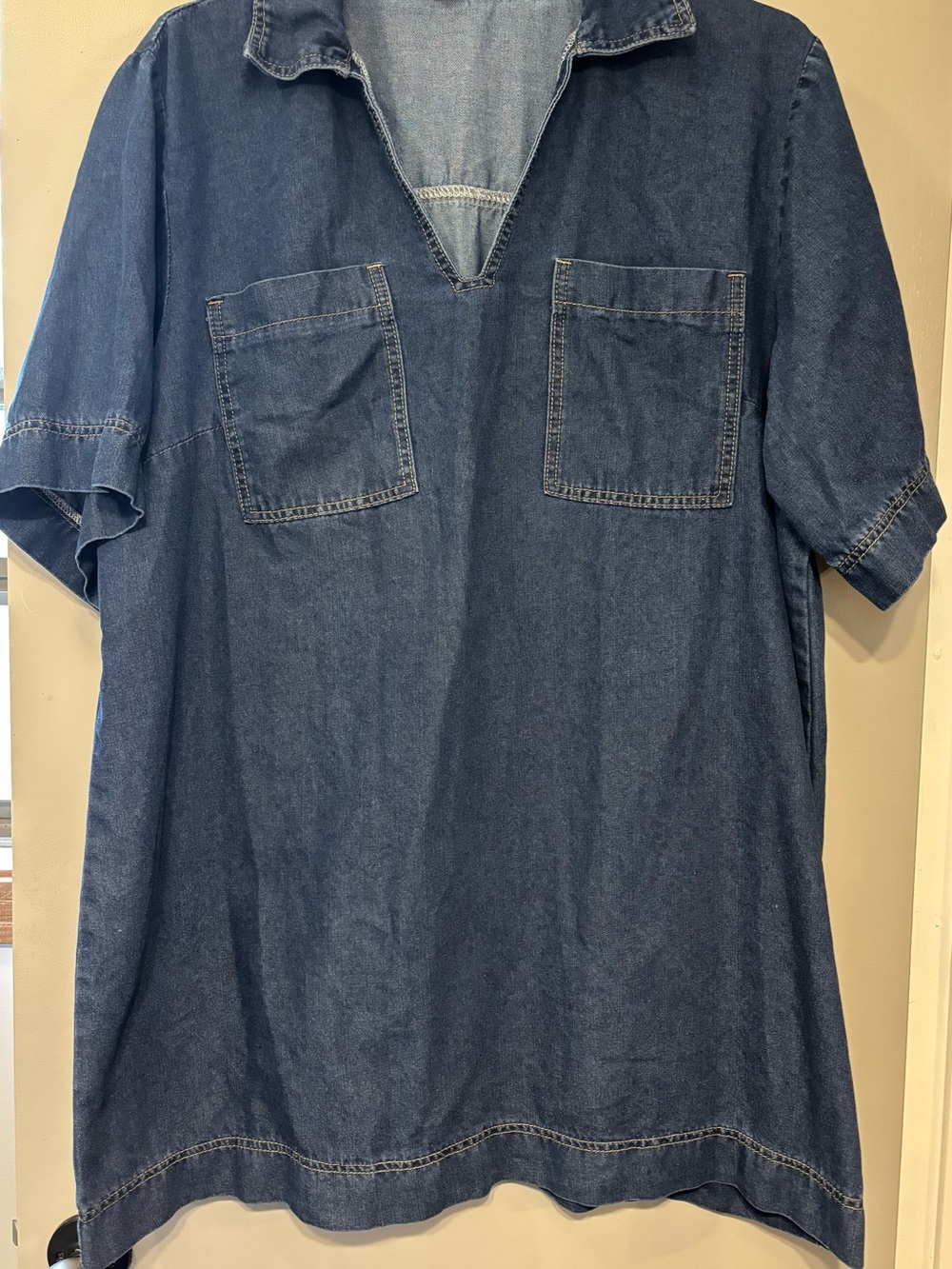 SHEIN Dark Blue Short-Sleeve Denim V-neck dress